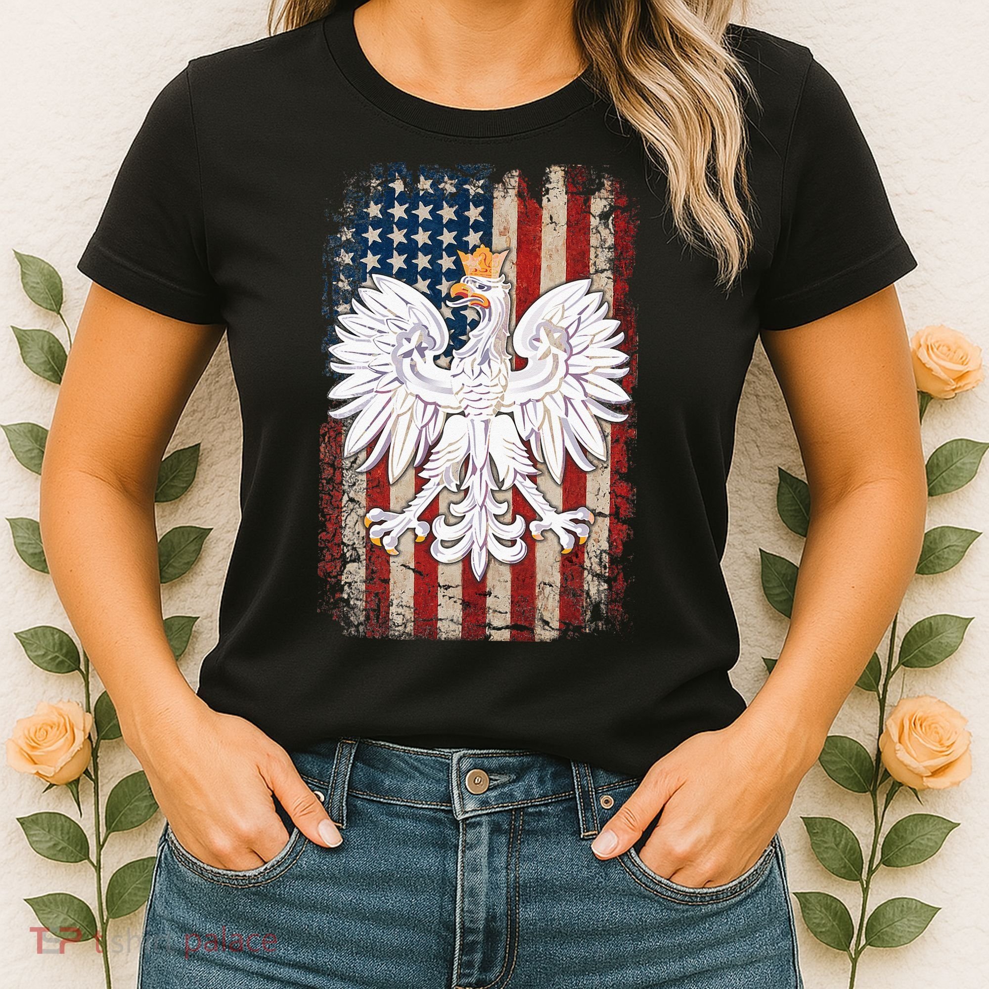 Polish Eagle American Flag Pride Poland Women's T-Shirt