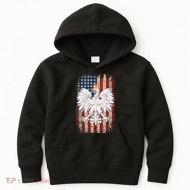 Polish Eagle American Flag Pride Poland Kids Hoodie