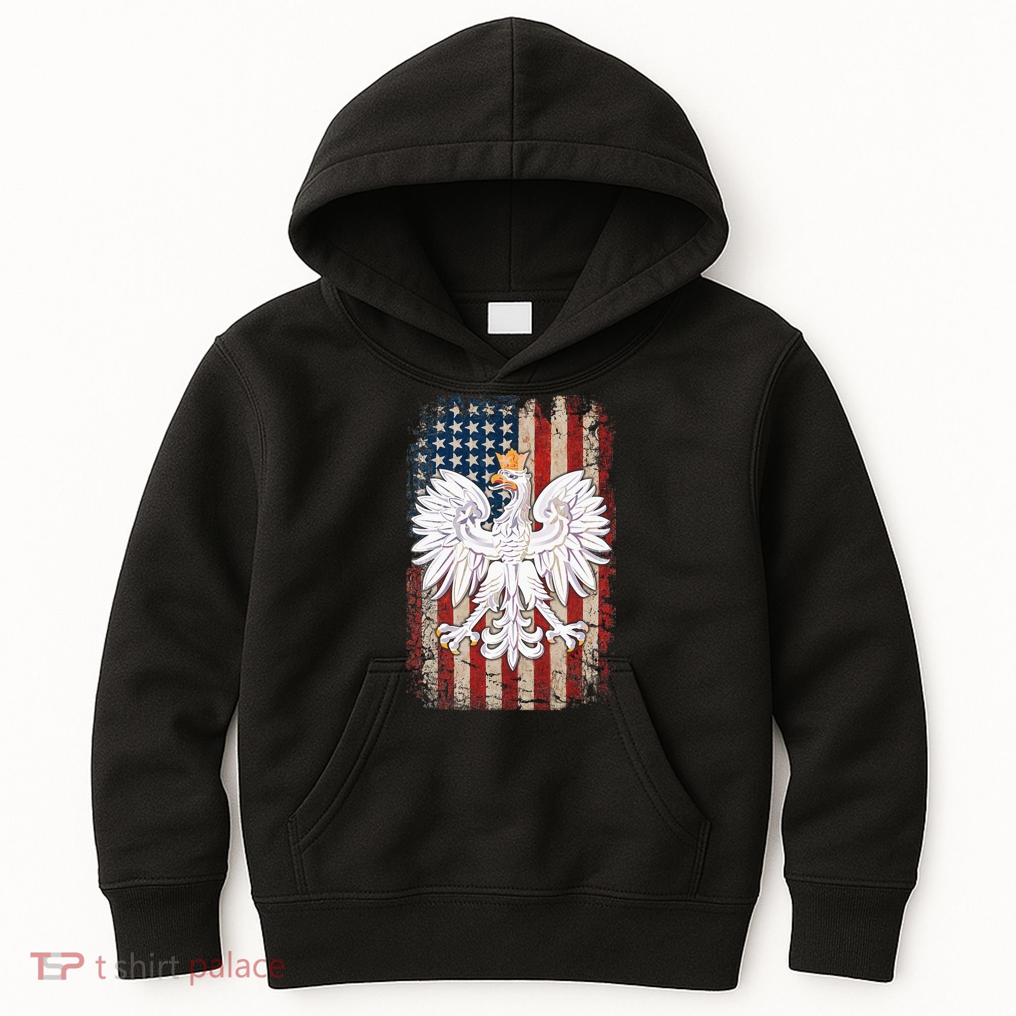 Polish Eagle American Flag Pride Poland Kids Hoodie