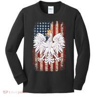 Polish Eagle American Flag Pride Poland Kids Long Sleeve Shirt thumb 0