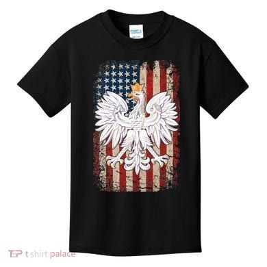 Polish Eagle American Flag Pride Poland Kids T-Shirt