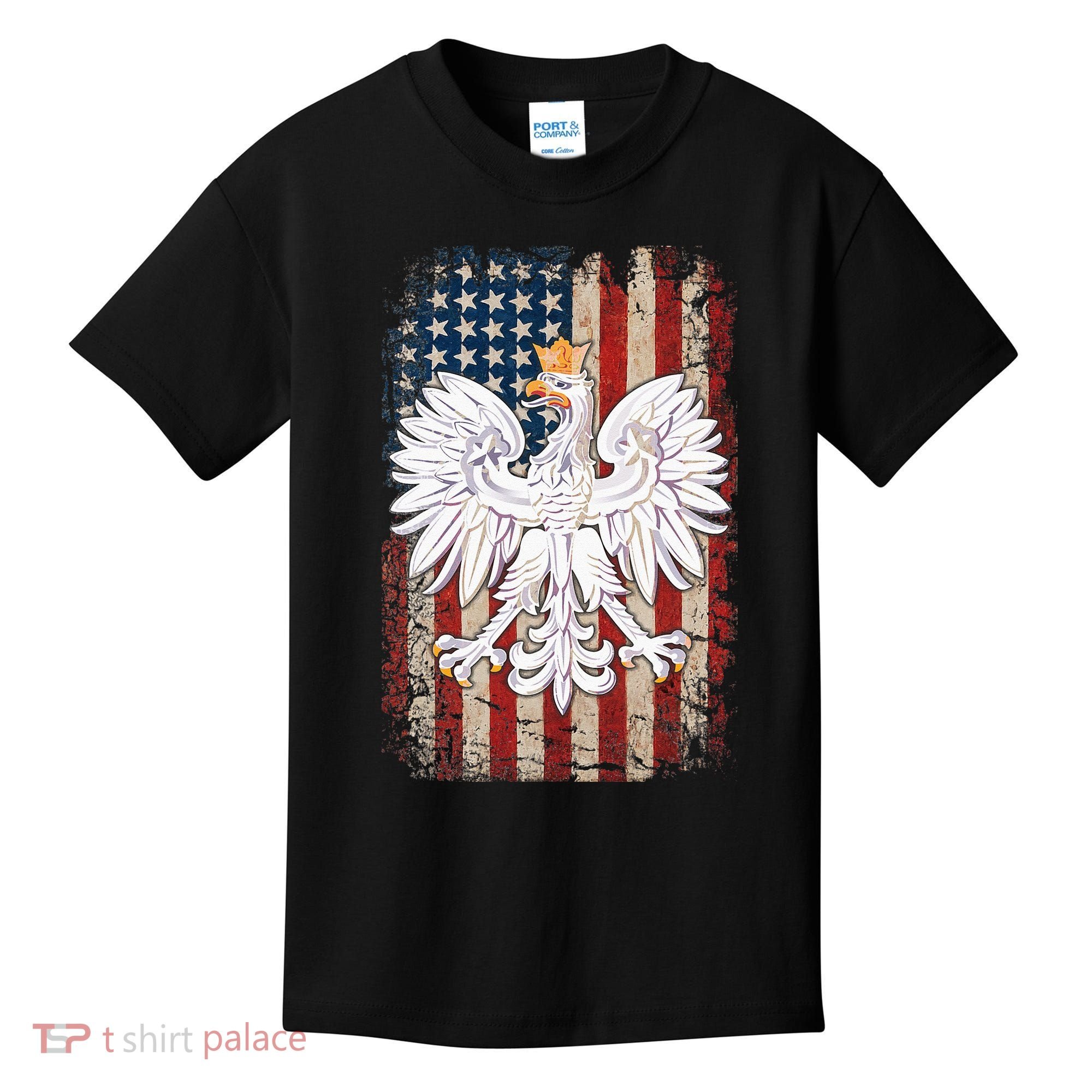 Polish Eagle American Flag Pride Poland Kids T-Shirt