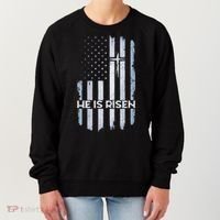 Patriotic Easter American Flag He Is Risen Easter Women's Sweatshirt thumb 0