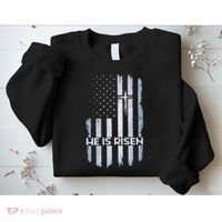 Patriotic Easter American Flag He Is Risen Easter Sweatshirt thumb 2