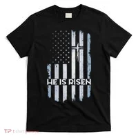 Patriotic Easter American Flag He Is Risen Easter T-Shirt thumb 0