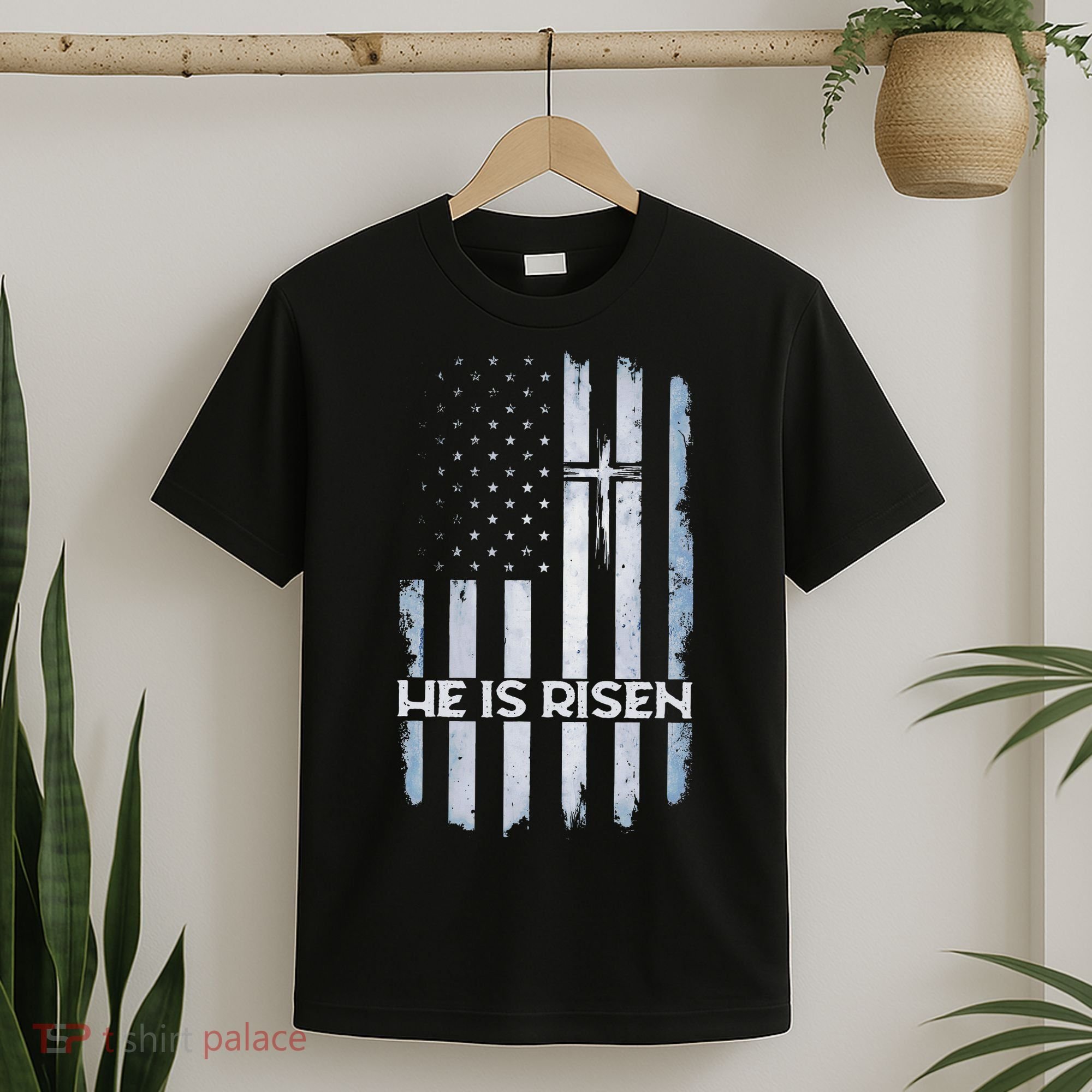Patriotic Easter American Flag He Is Risen Easter T-Shirt