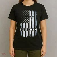 Patriotic Easter American Flag He Is Risen Easter T-Shirt thumb 4