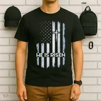 Patriotic Easter American Flag He Is Risen Easter T-Shirt thumb 6