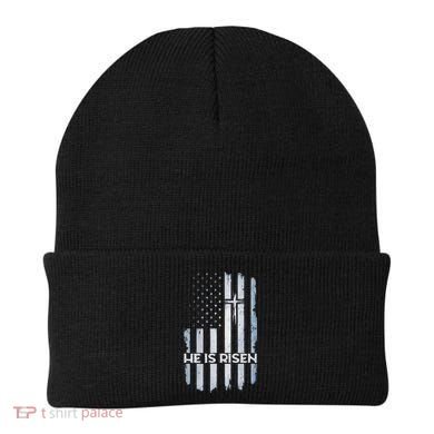 Patriotic Easter American Flag He Is Risen Easter Beanie