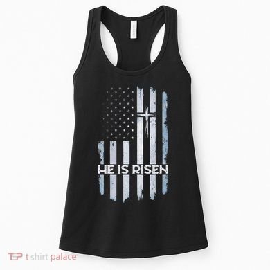 Patriotic Easter American Flag He Is Risen Easter Women's Tank Top