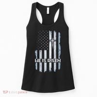 Patriotic Easter American Flag He Is Risen Easter Women's Tank Top thumb 0