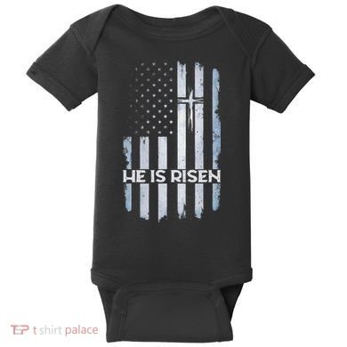 Patriotic Easter American Flag He Is Risen Easter Baby Bodysuit