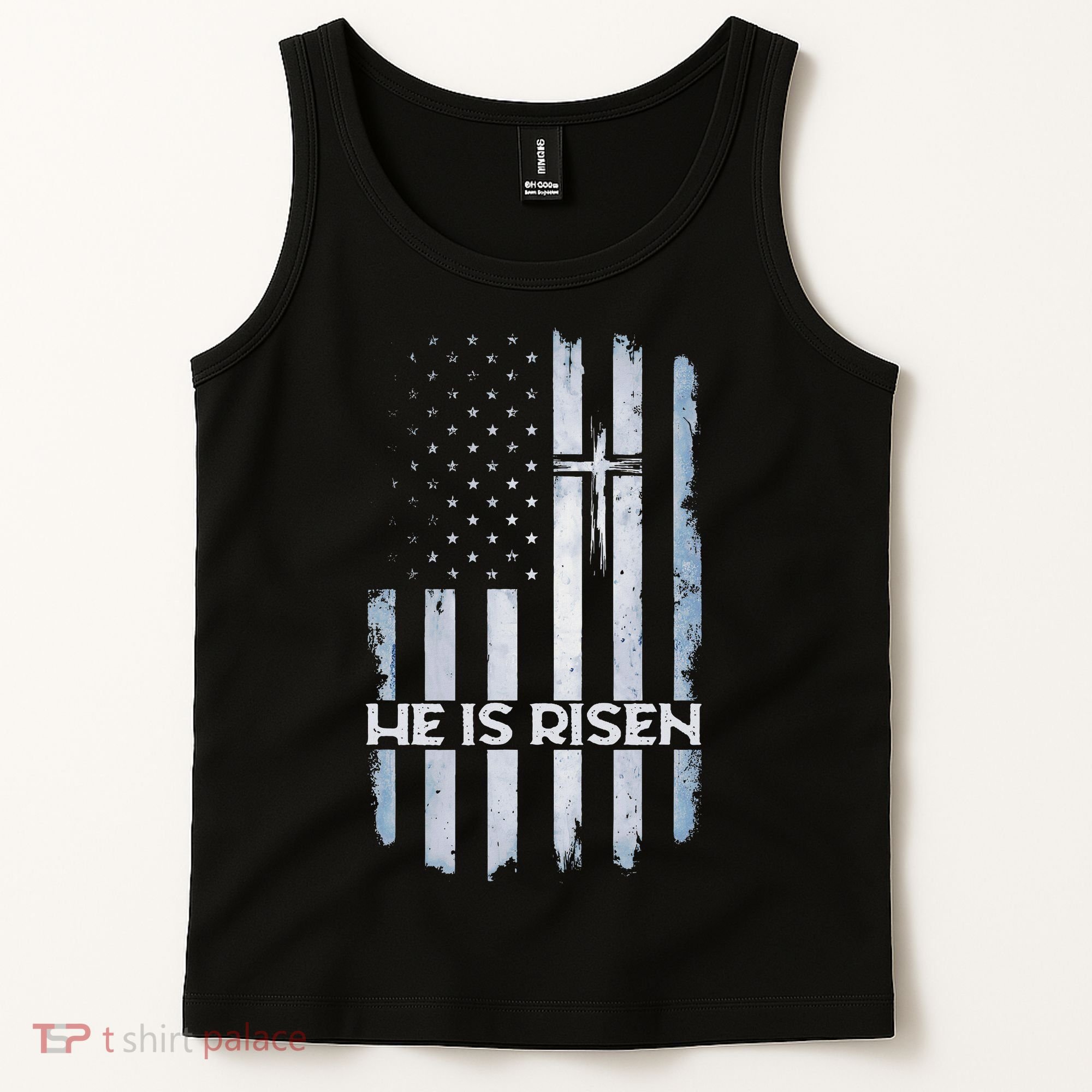 Patriotic Easter American Flag He Is Risen Easter Tank Top