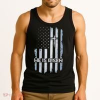 Patriotic Easter American Flag He Is Risen Easter Tank Top thumb 3