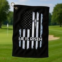 Patriotic Easter American Flag He Is Risen Easter Golf Towel thumb 1