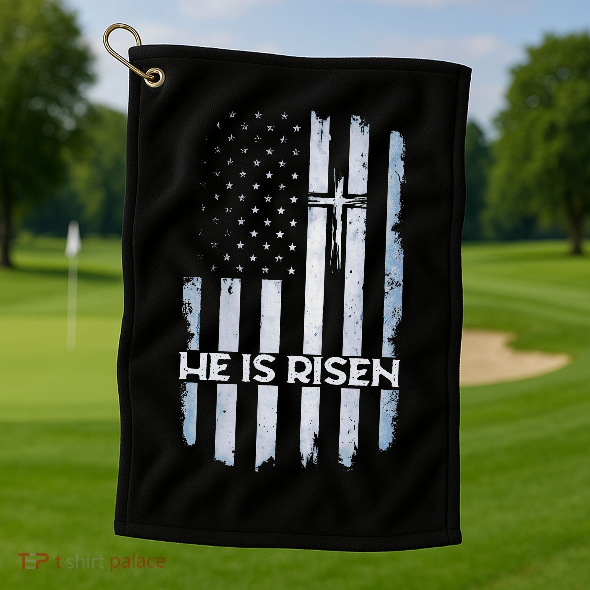 Patriotic Easter American Flag He Is Risen Easter Golf Towel