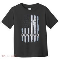 Patriotic Easter American Flag He Is Risen Easter Toddler T-Shirt thumb 0