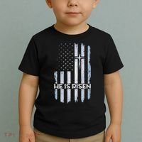 Patriotic Easter American Flag He Is Risen Easter Toddler T-Shirt thumb 2