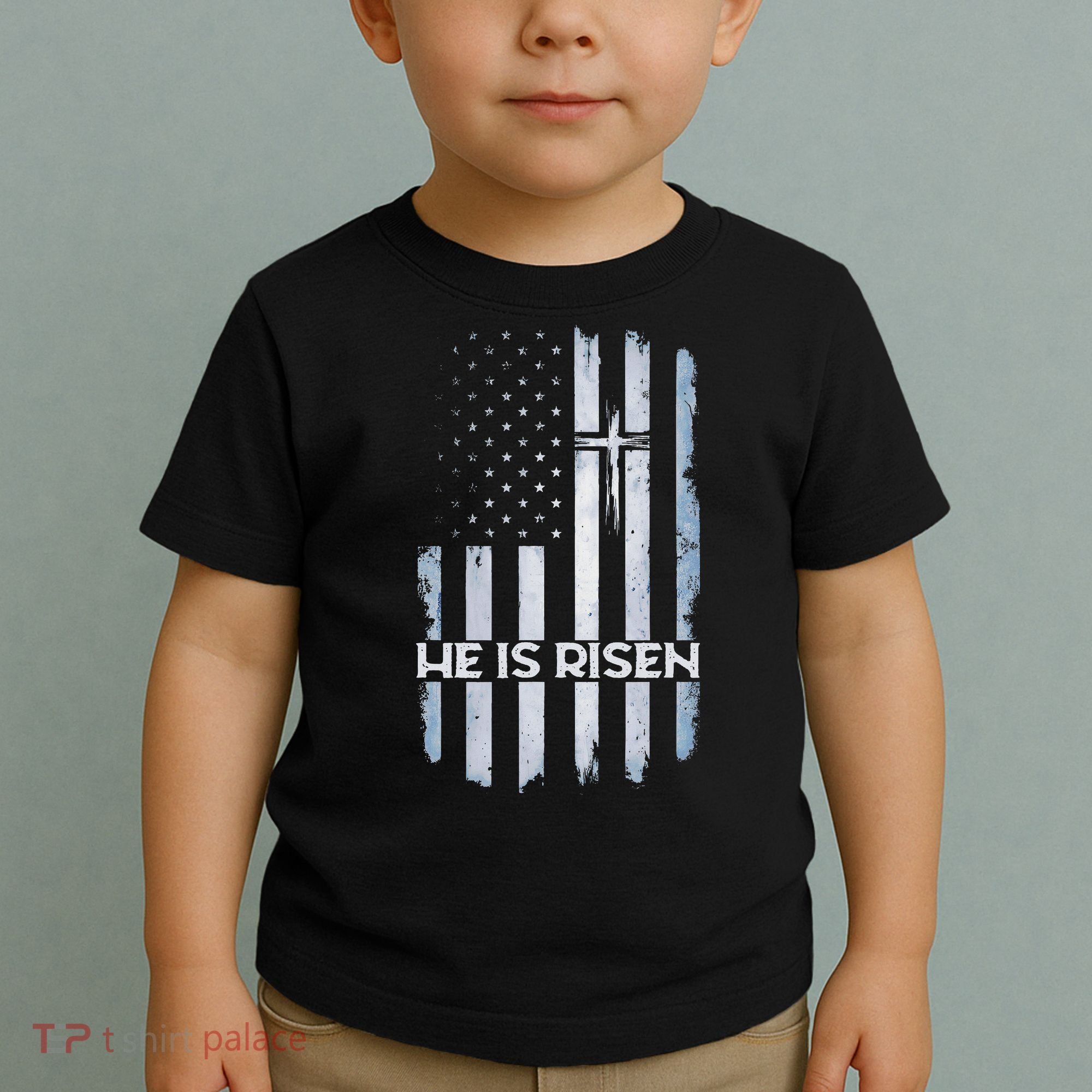 Patriotic Easter American Flag He Is Risen Easter Toddler T-Shirt