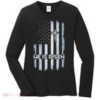 Patriotic Easter American Flag He Is Risen Easter Women's Long Sleeve Shirt thumb 0