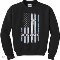 Patriotic Easter American Flag He Is Risen Easter Kids Sweatshirt thumb 0
