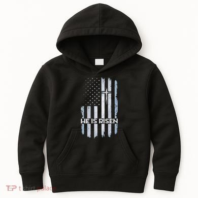 Patriotic Easter American Flag He Is Risen Easter Kids Hoodie