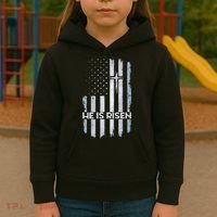 Patriotic Easter American Flag He Is Risen Easter Kids Hoodie thumb 3
