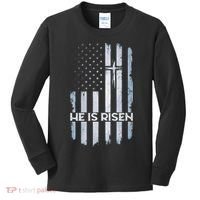 Patriotic Easter American Flag He Is Risen Easter Kids Long Sleeve Shirt thumb 0