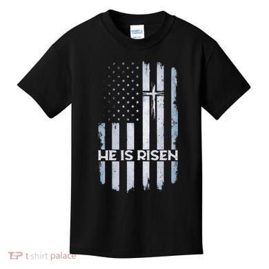 Patriotic Easter American Flag He Is Risen Easter Kids T-Shirt