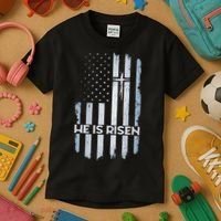 Patriotic Easter American Flag He Is Risen Easter Kids T-Shirt thumb 3