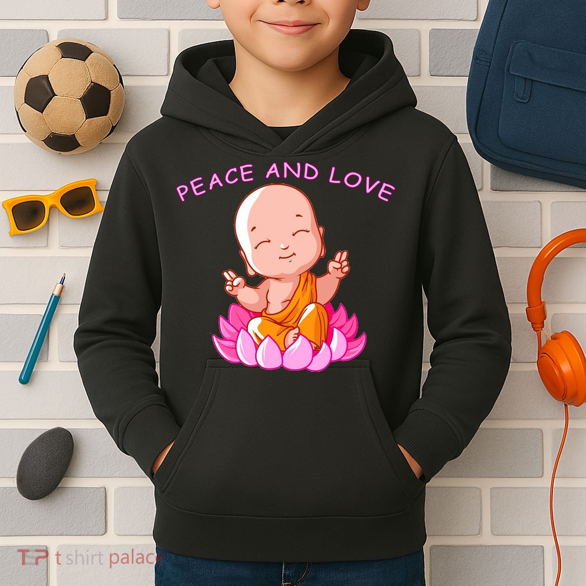 Peace And Love Buddha  Kids Hoodie