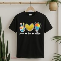 Peace Love & Autism Autism Awareness Month T-Shirt thumb 2