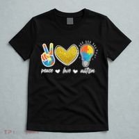 Peace Love & Autism Autism Awareness Month T-Shirt thumb 5