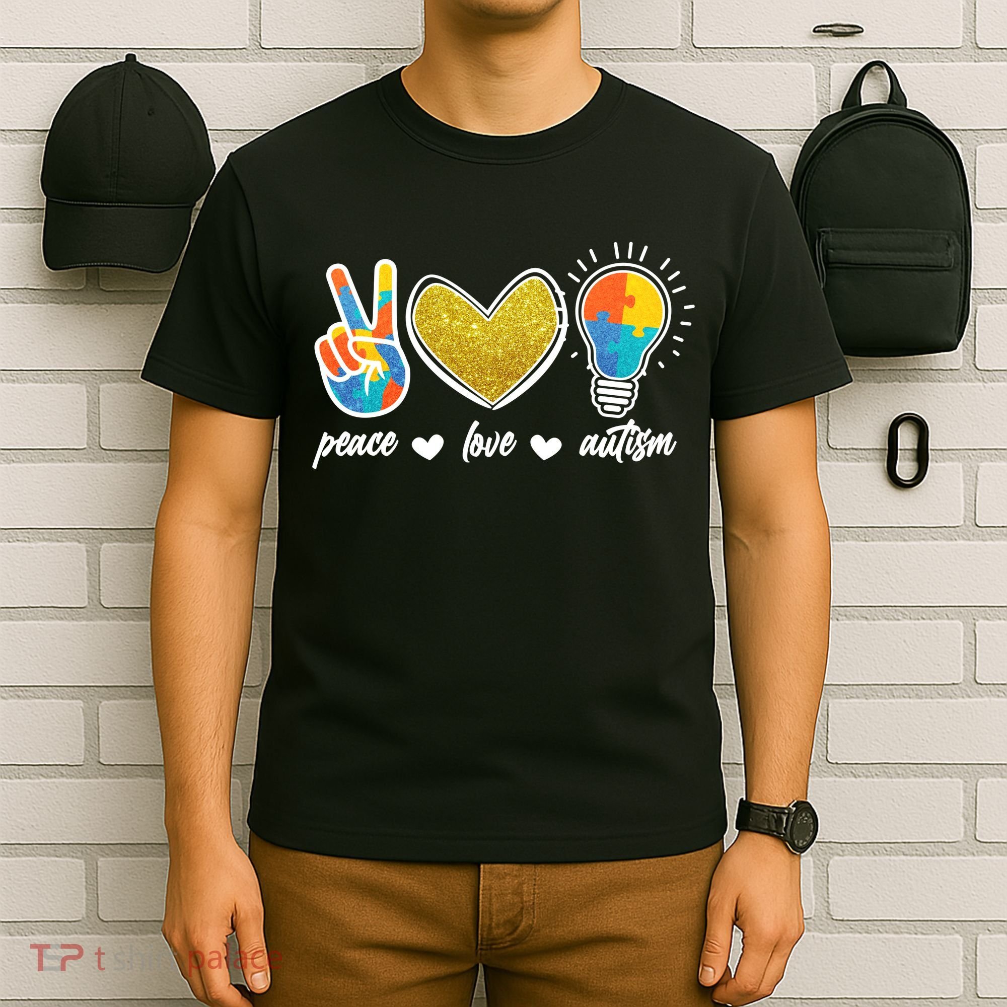 Peace Love & Autism Autism Awareness Month T-Shirt