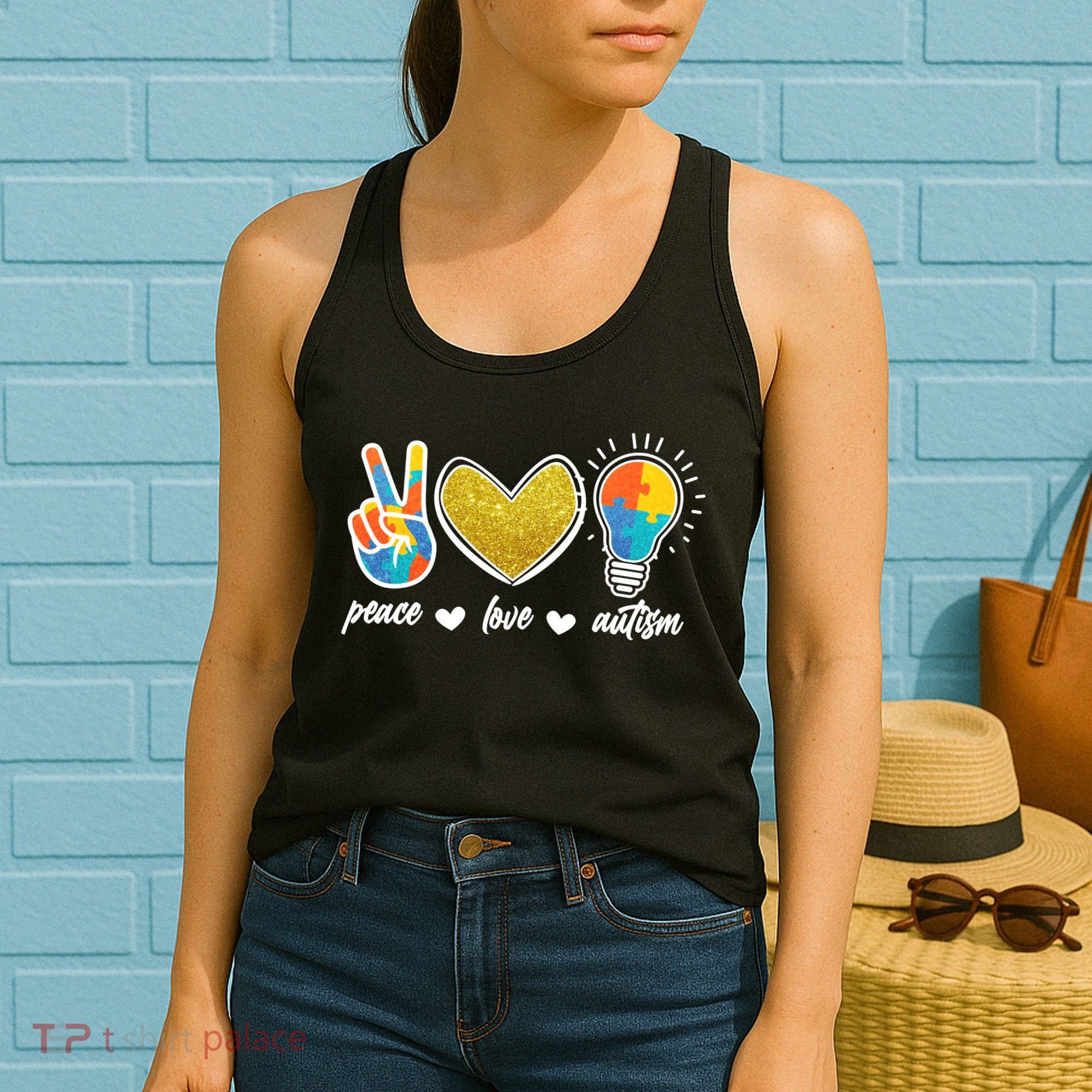 Peace Love & Autism Autism Awareness Month Women's Tank Top