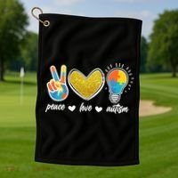 Peace Love & Autism Autism Awareness Month Golf Towel thumb 1