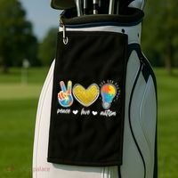 Peace Love & Autism Autism Awareness Month Golf Towel thumb 2