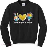 Peace Love & Autism Autism Awareness Month Kids Sweatshirt thumb 0