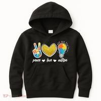 Peace Love & Autism Autism Awareness Month Kids Hoodie thumb 0