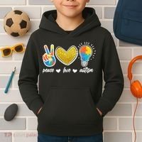 Peace Love & Autism Autism Awareness Month Kids Hoodie thumb 2