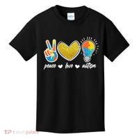 Peace Love & Autism Autism Awareness Month Kids T-Shirt thumb 0