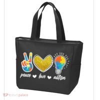 Peace Love & Autism Autism Awareness Month Tote Bag thumb 3