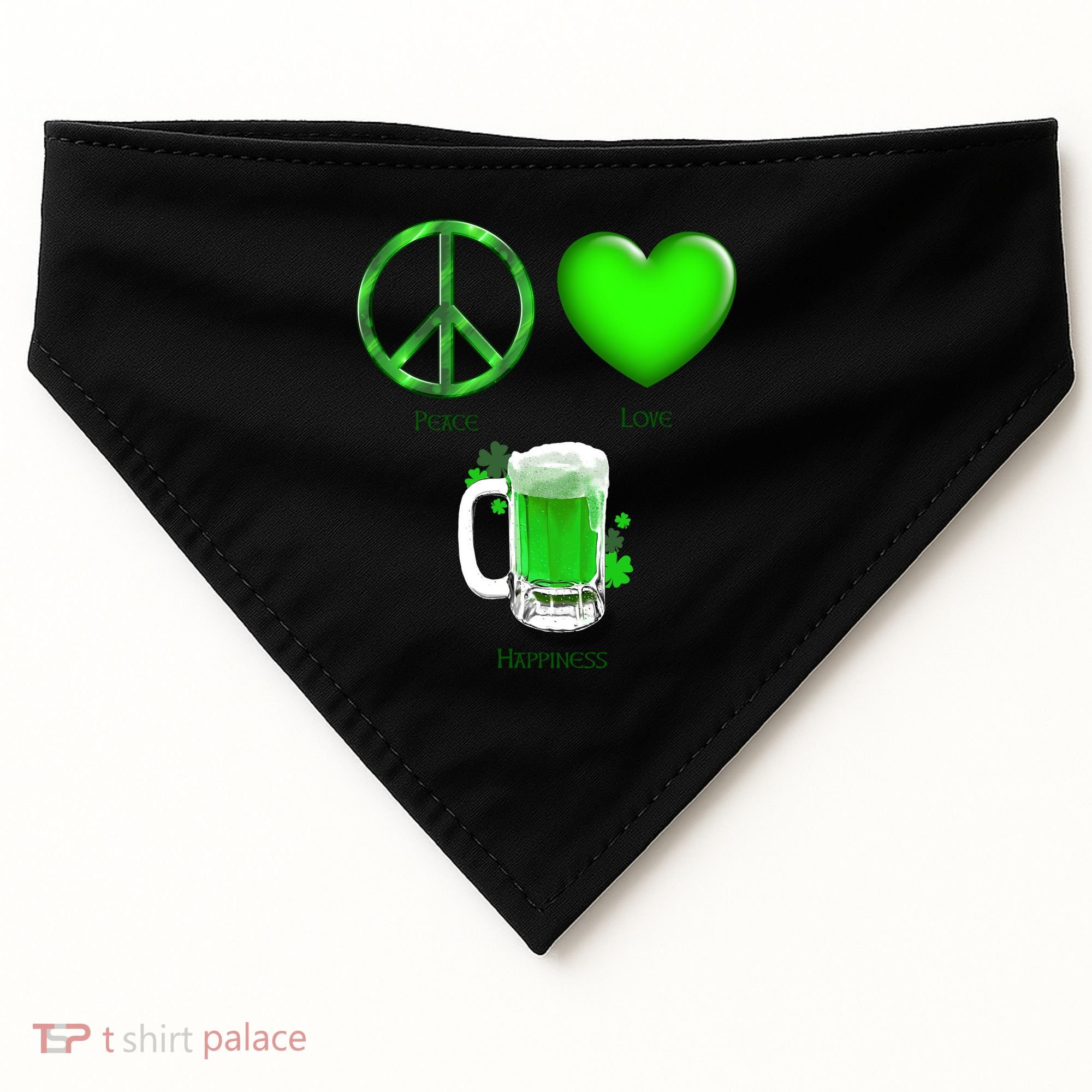Peace Love Beer - Happiness Irish St. Patrick's Day USA-Made Doggie Bandana