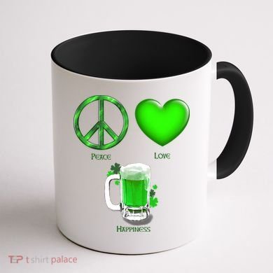 Peace Love Beer - Happiness Irish St. Patrick's Day Coffee Mug back