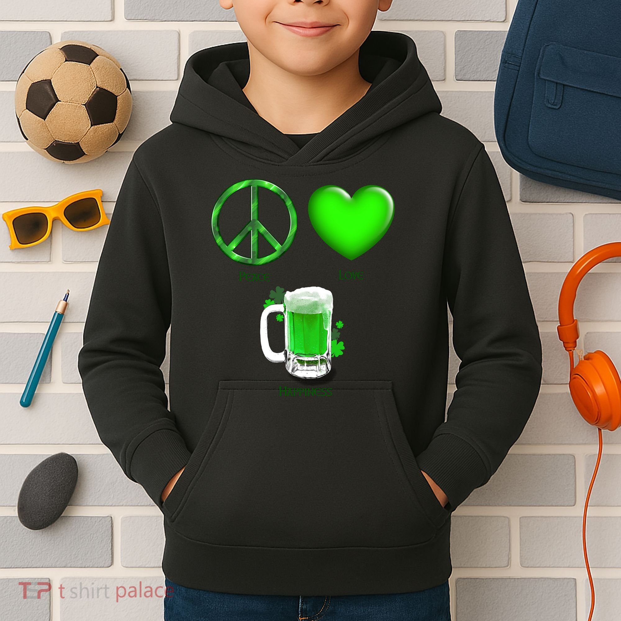 Peace Love Beer - Happiness Irish St. Patrick's Day Kids Hoodie