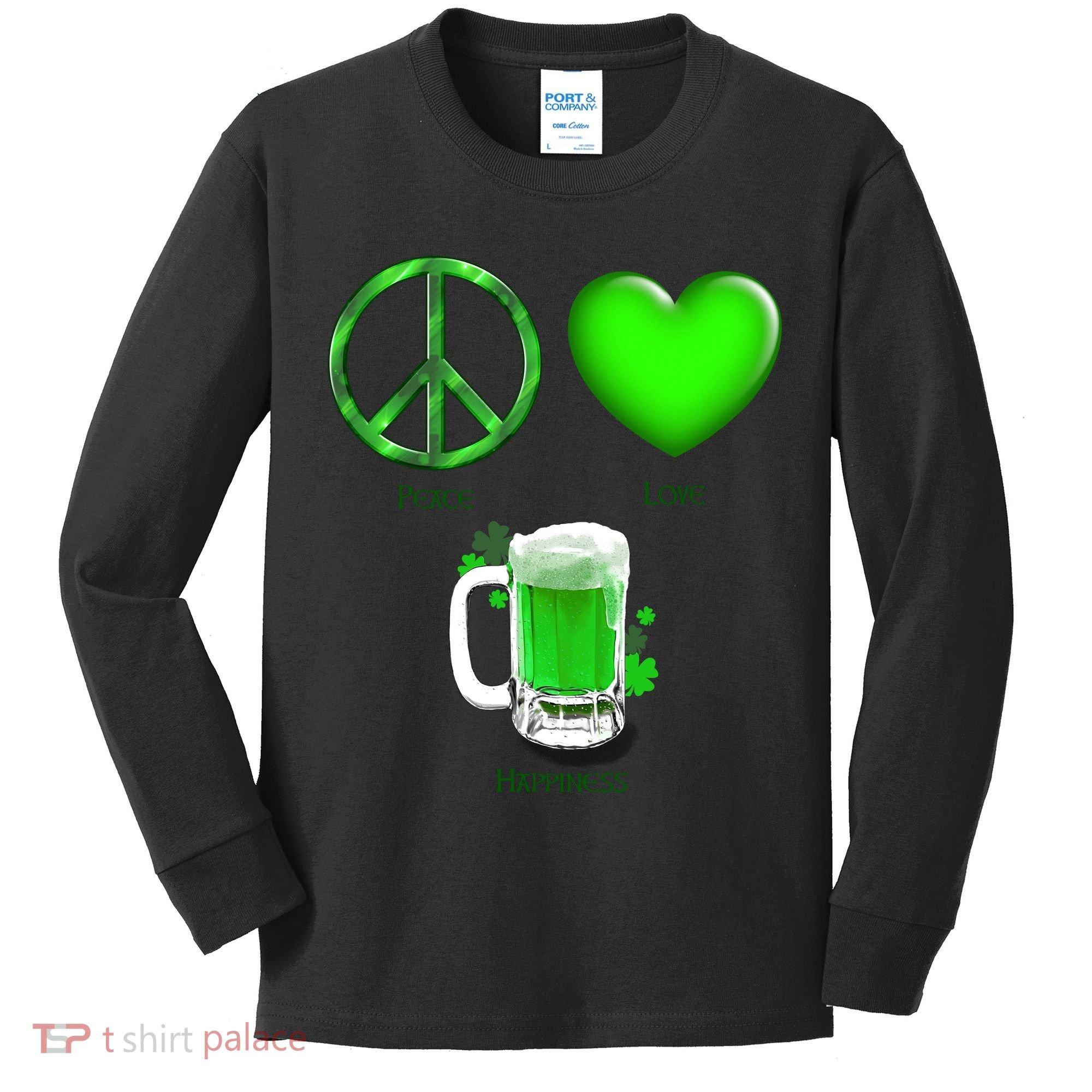 Peace Love Beer - Happiness Irish St. Patrick's Day Kids Long Sleeve Shirt