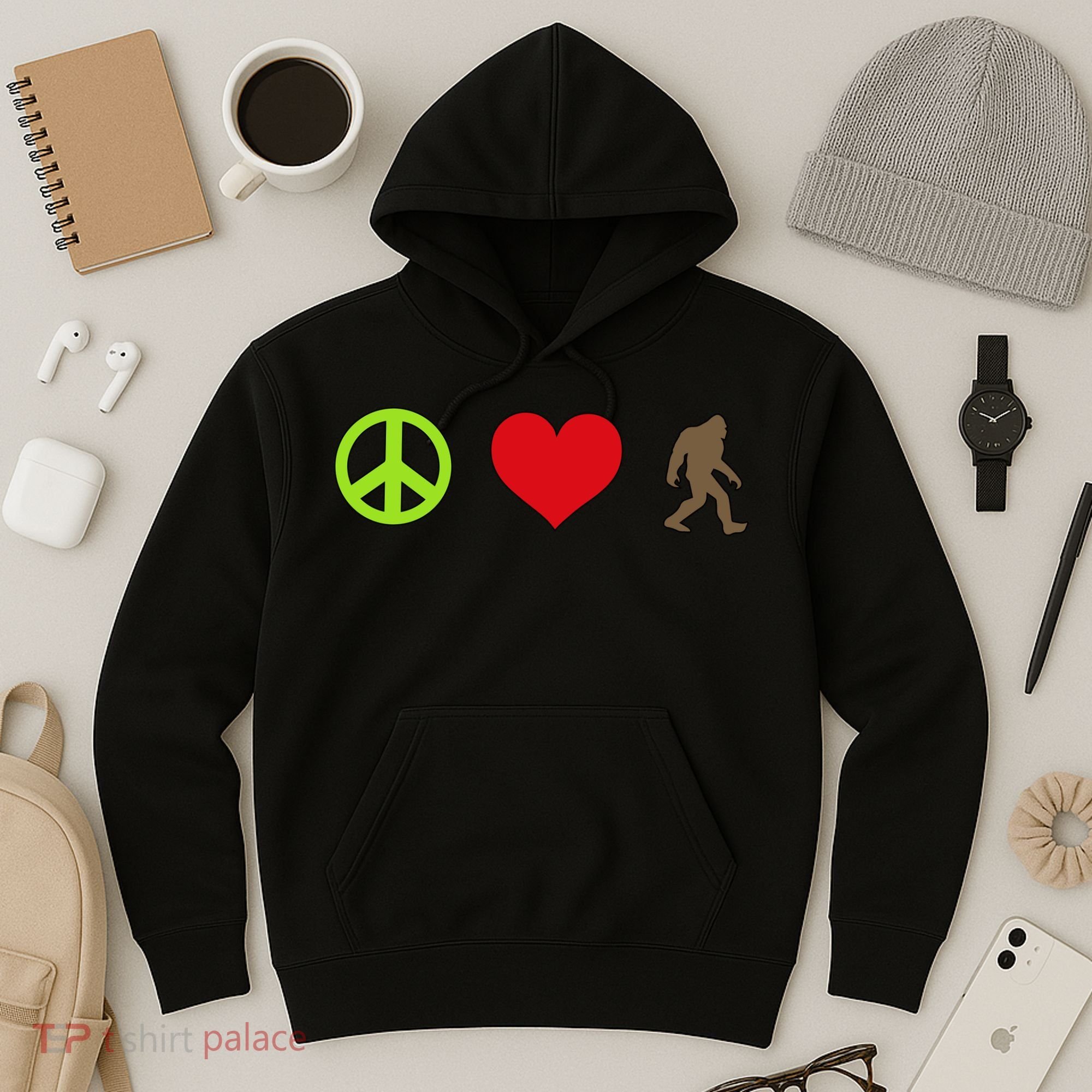 Peace Love Bigfoot  Hoodie