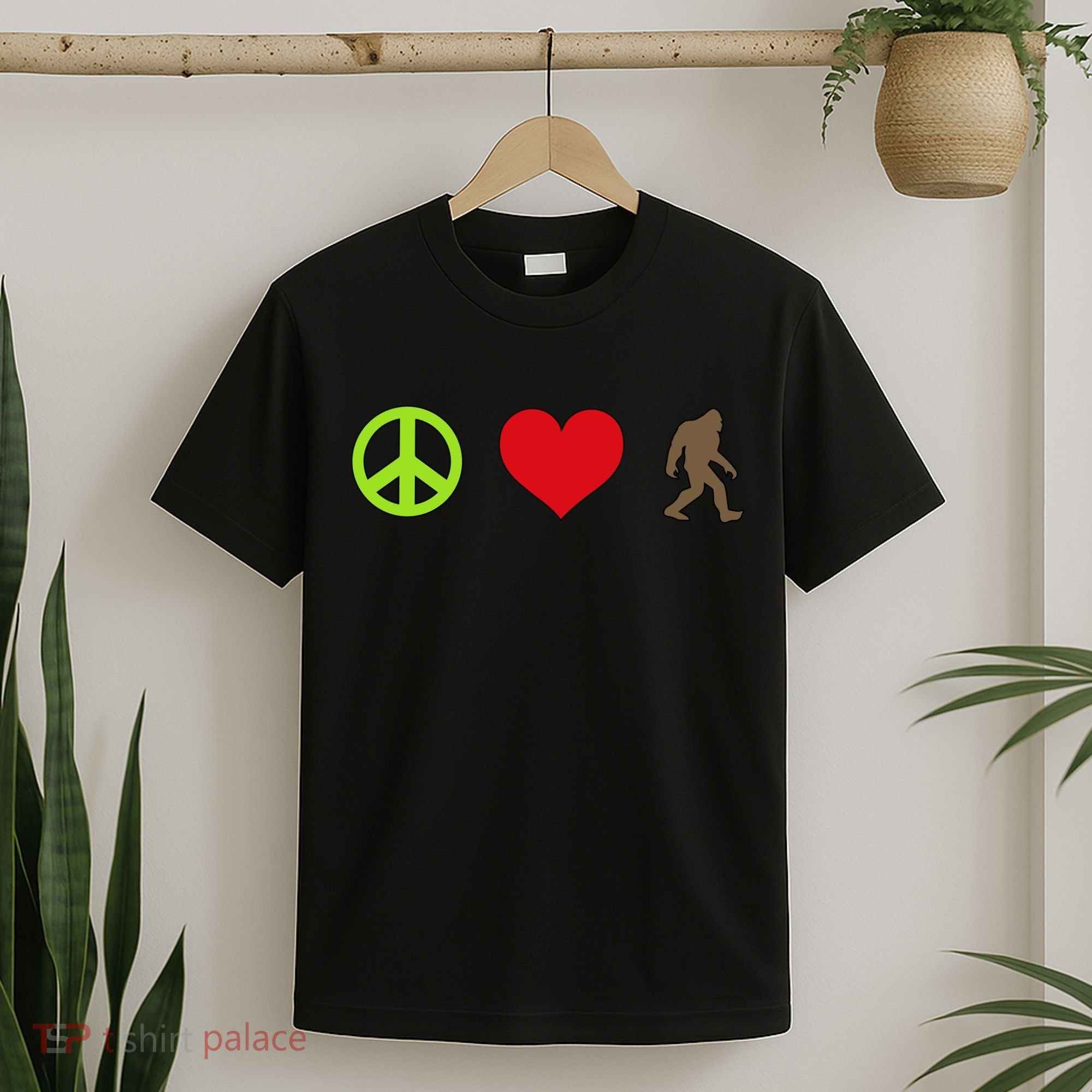 Peace Love Bigfoot  T-Shirt