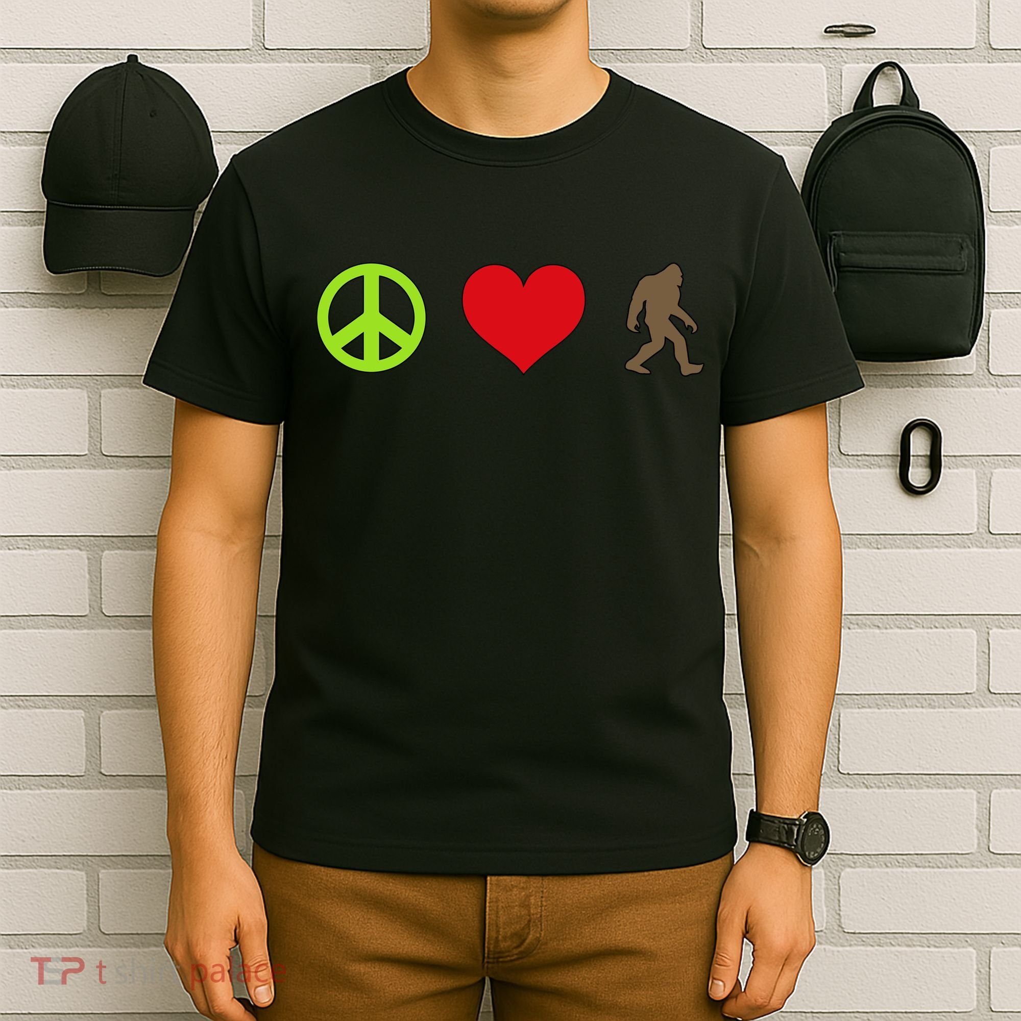 Peace Love Bigfoot  T-Shirt