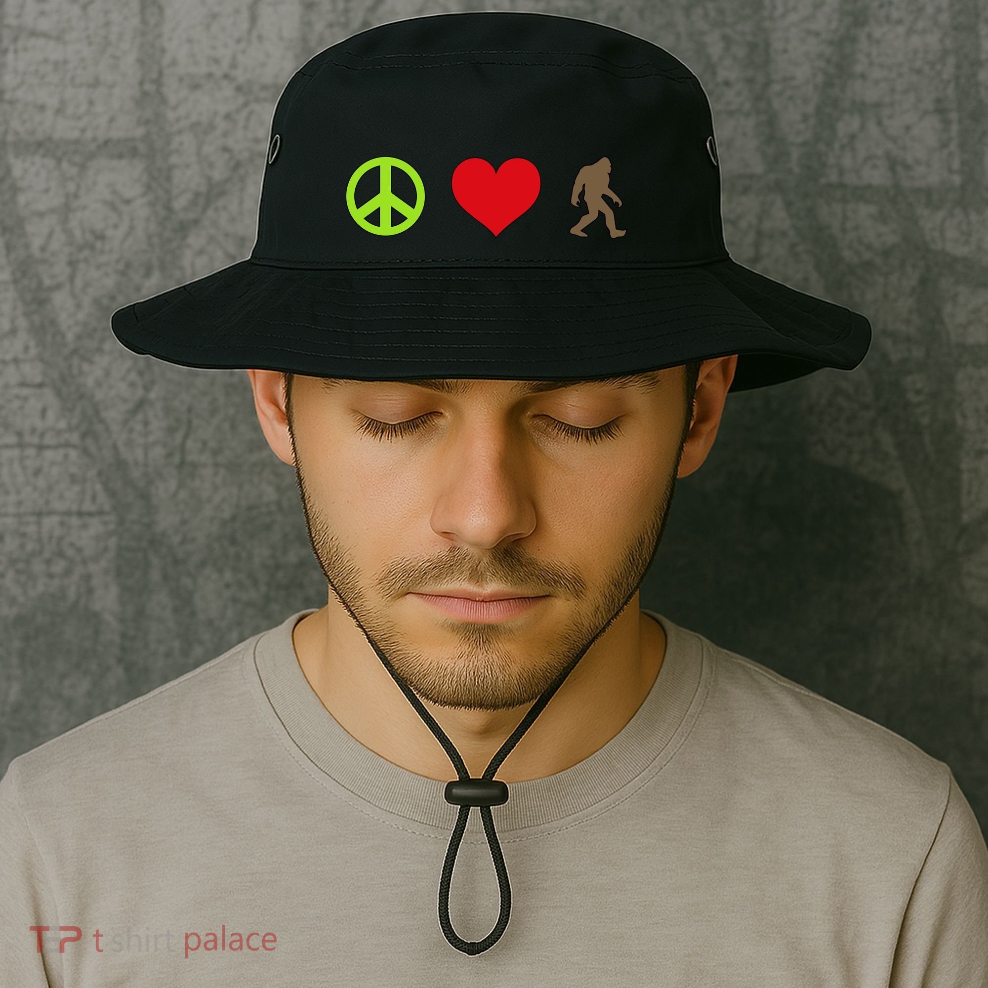Peace Love Bigfoot  Bucket Hat